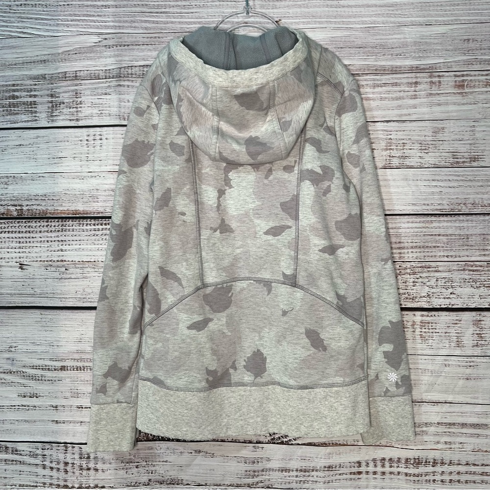 Athleta Girl Large 12 Gray Camo‎ Full Zip Up Hoodie with Thumb Holes - Picture 2 of 9